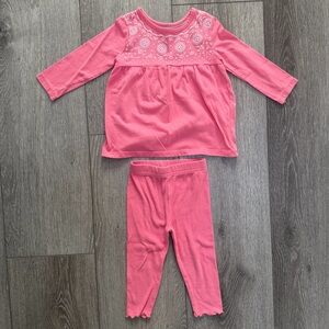 KIDS KORNER 2PC LONG SLEEVE TUNIC TOP AND RIBBED LEGGINGS OUTFIT SET PINK 18MO